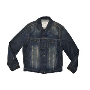 Men's American Eagle Trucker Button Denim Jacket Size L Blue 100% Cotton